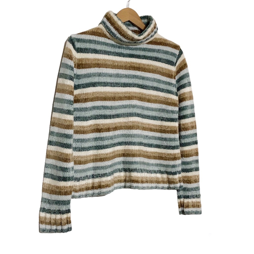 Vintage Y2K Chenille Striped Turtleneck Sweater - Picture 4 of 10